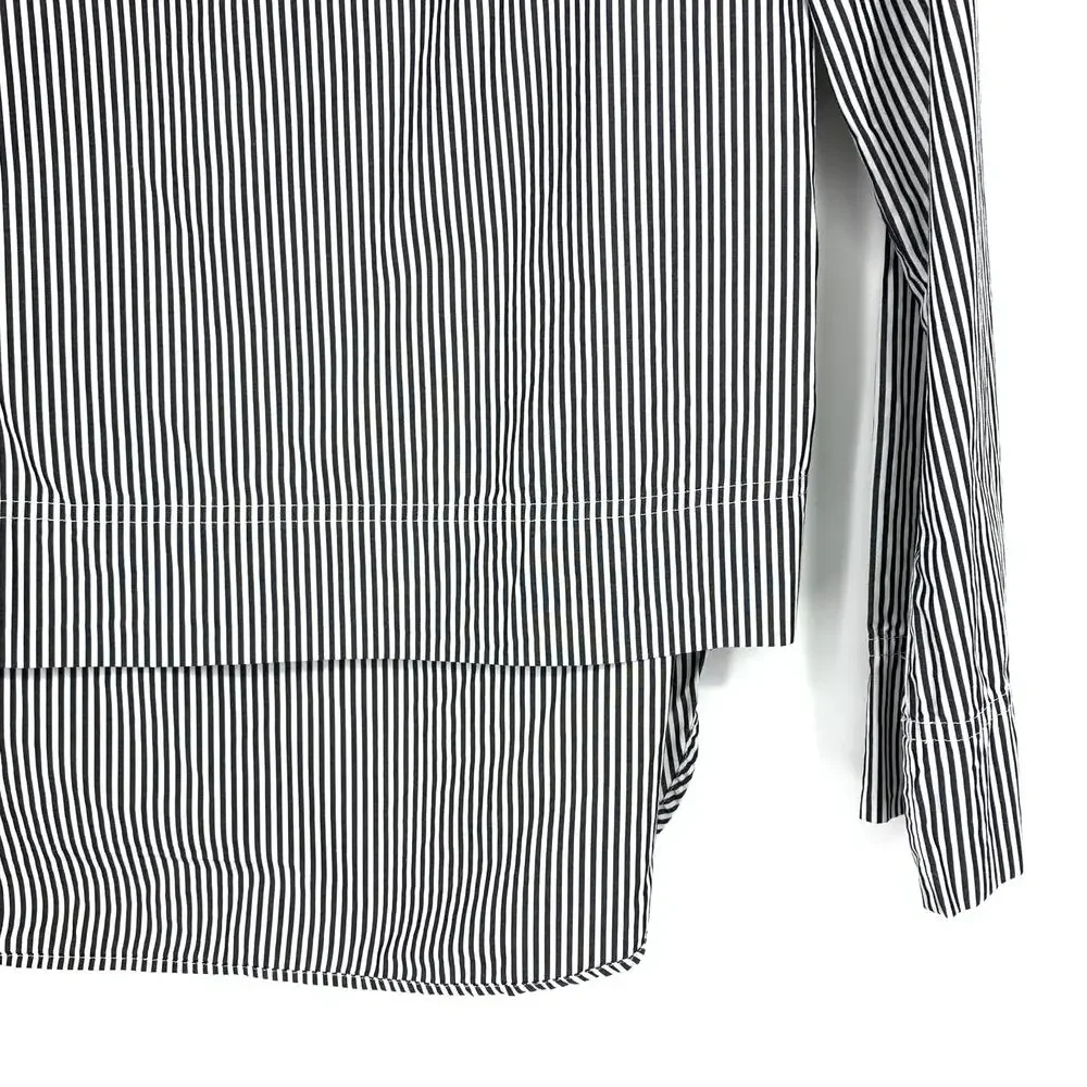 J.Crew Funnel Neck High Low Blouse Womens Sz 8T Black White Striped Long Sleeve